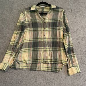 Woolrich Button Down Shirt Women's Size Medium Green Yellow Plaid Long Sleeve